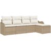 5-delat trädgårdssoffset med kuddar Beige Poly Rattan vidaXL Stor – miniatyr 2