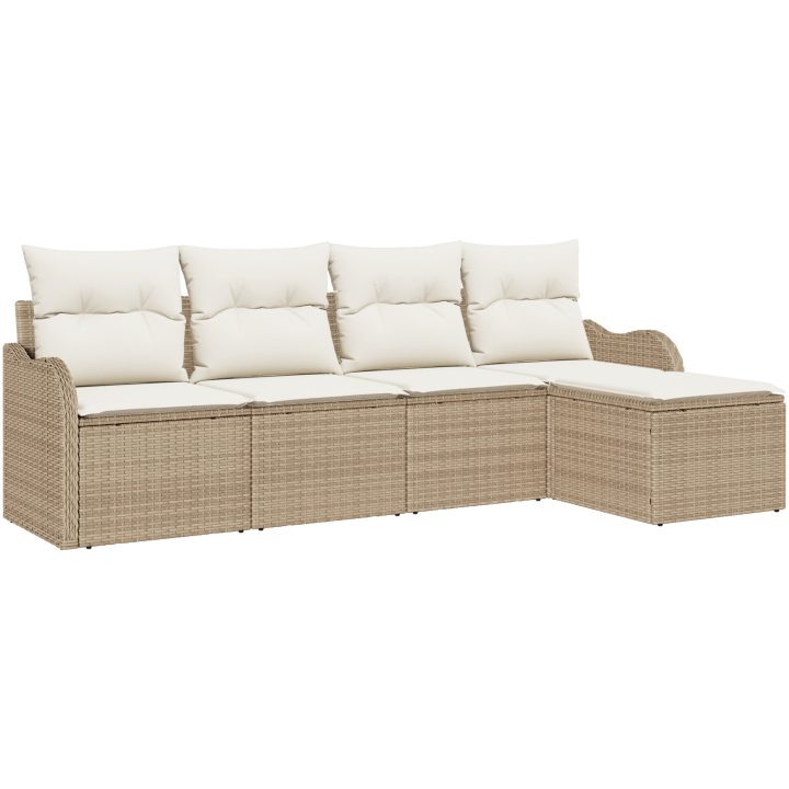 5-delat trädgårdssoffset med kuddar Beige Poly Rattan vidaXL Stor – bild 2