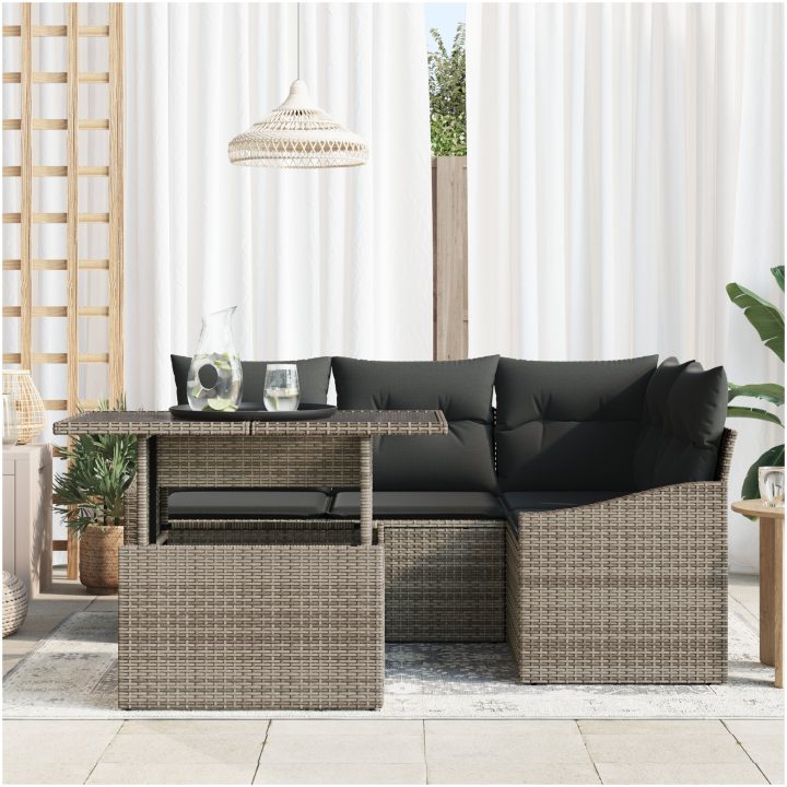 5-delat Trädgårdssoffset med Kuddar Grå Poly Rottings vidaXL 100 x 55 x 73 cm – bild 3