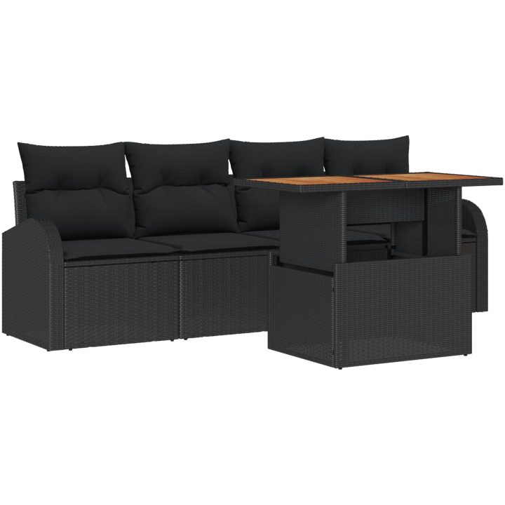 5-delat Trädgårdssoffset med kuddar Svart Poly Rattan vidaXL Medium – bild 2