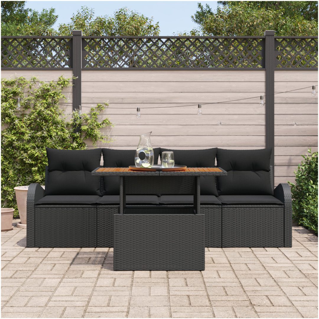 5-delat Trädgårdssoffset med kuddar Svart Poly Rattan vidaXL Medium – bild 3
