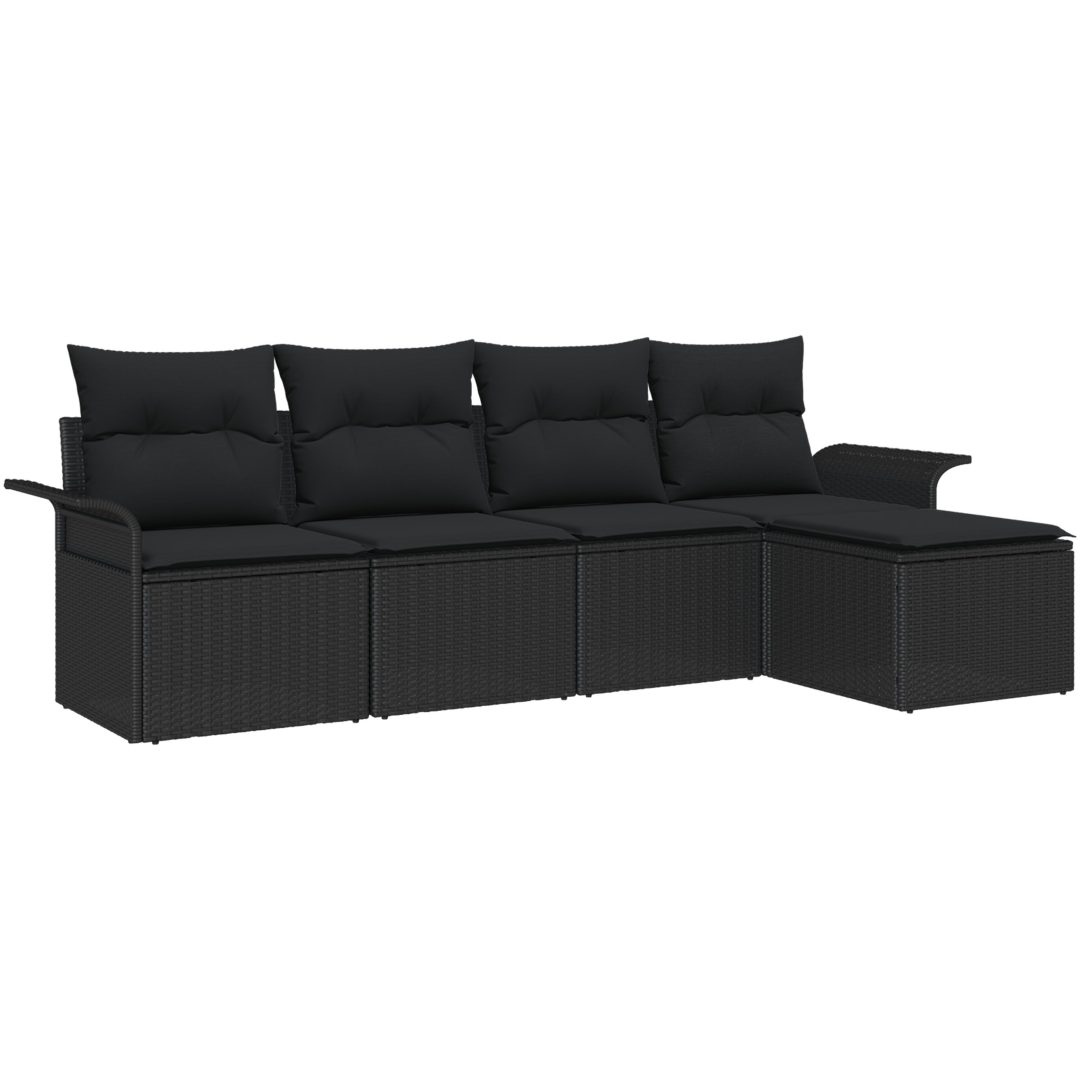 5-delat Trädgårdssoffset med kuddar Svart Polyrotting vidaXL 251 x 117 x 85 cm – bild 2
