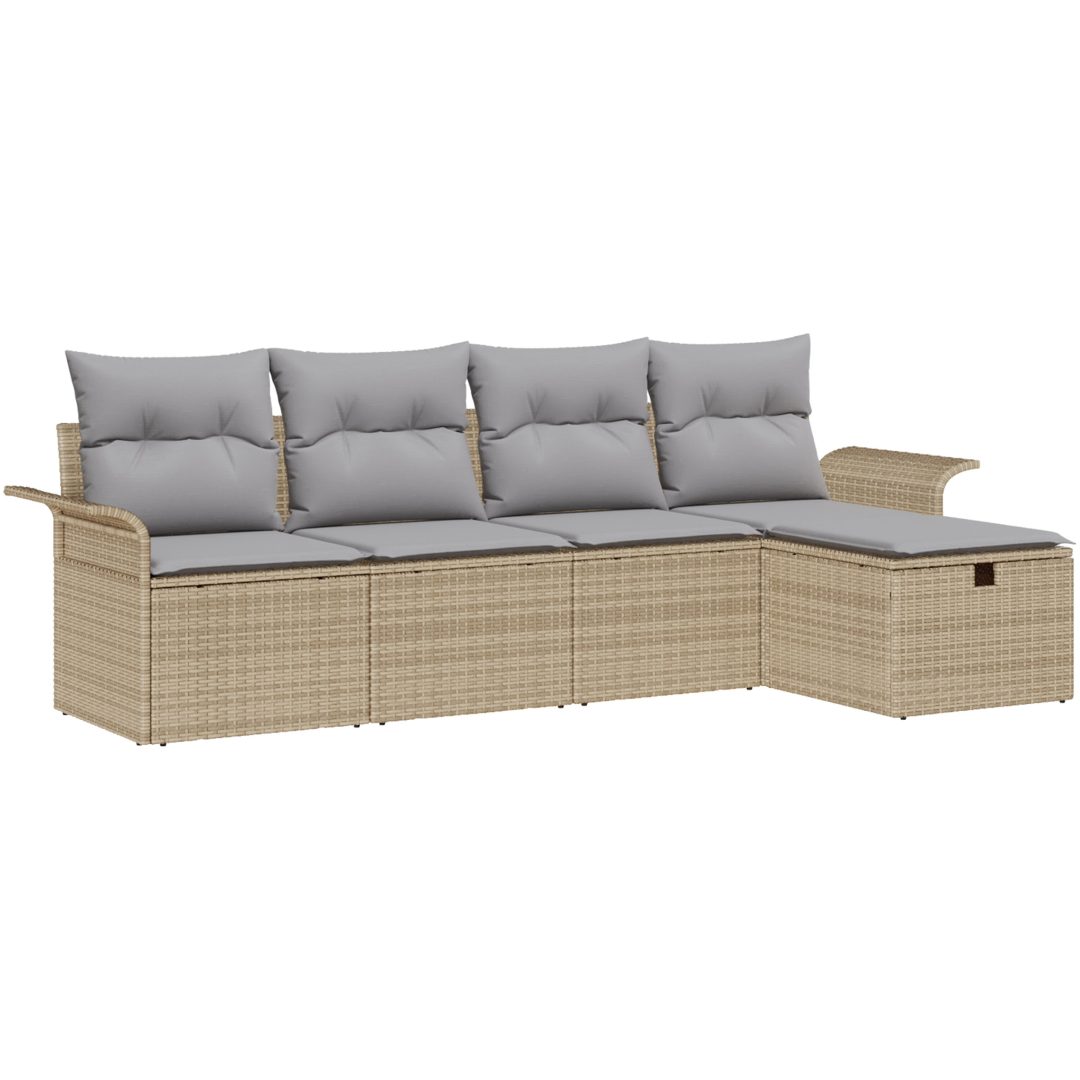 5-delat trädgårdsssoffset med kuddar Beige Poly Rattan vidaXL 251 x 117 x 85 cm – bild 2