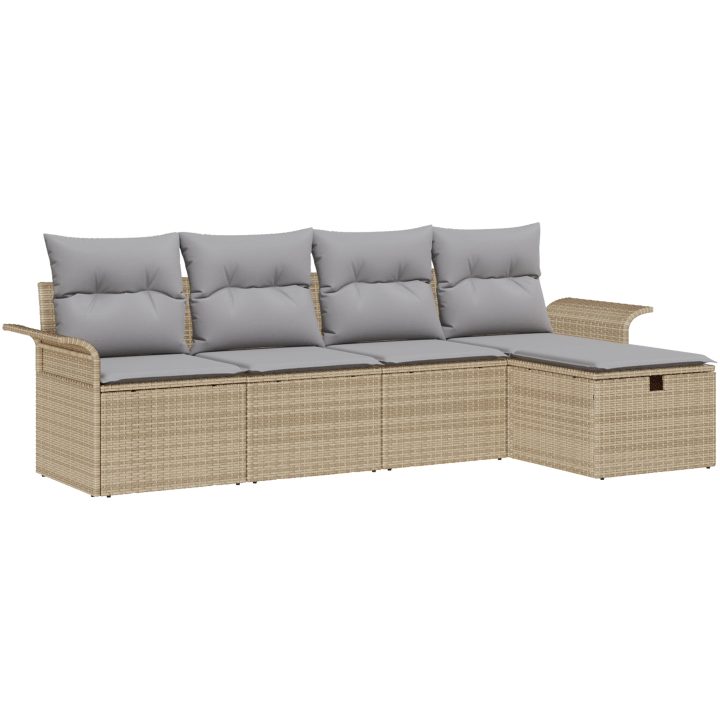 5-delat trädgårdsssoffset med kuddar Beige Poly Rattan vidaXL 251 x 117 x 85 cm – bild 2