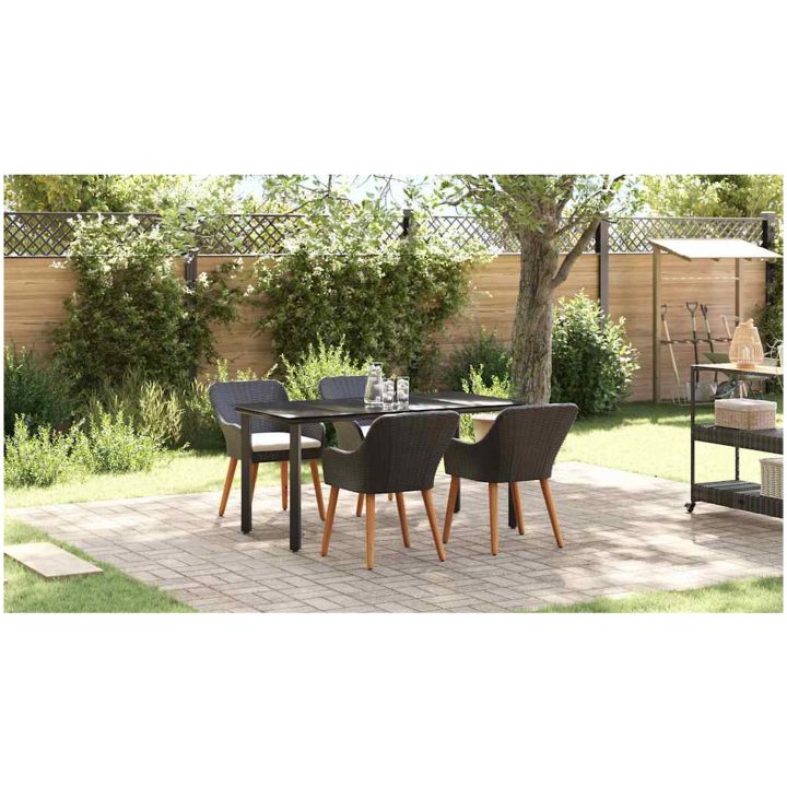 5-delat trädgårdsutemöbelset svart polyrotting vidaXL 160 x 80 x 74 cm – bild 5
