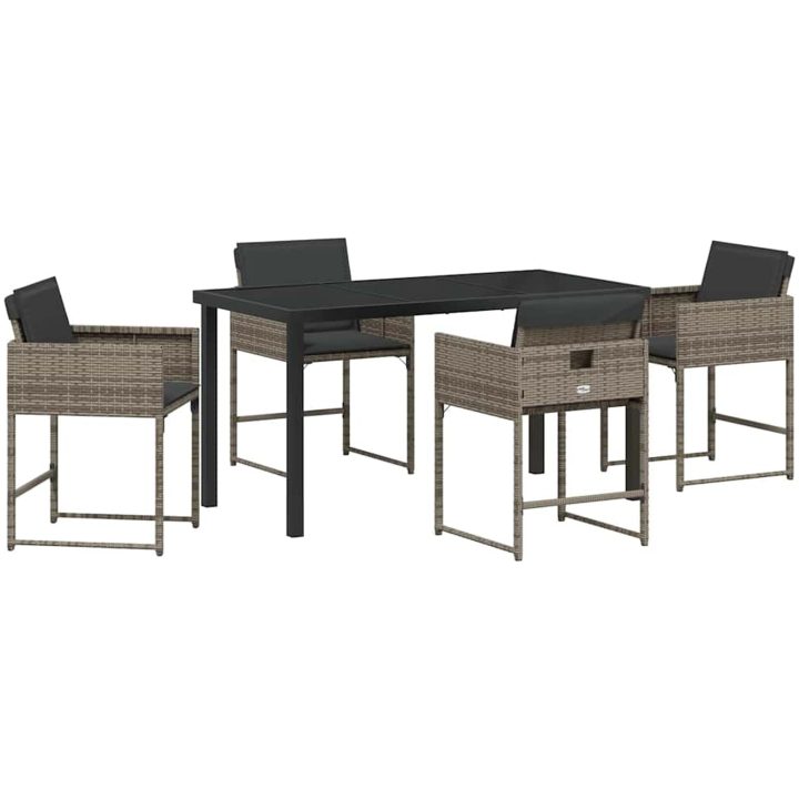 5-delat utemöbelset med grå poly-rattankuddar vidaXL 140 x 70 x 73 cm – bild 2