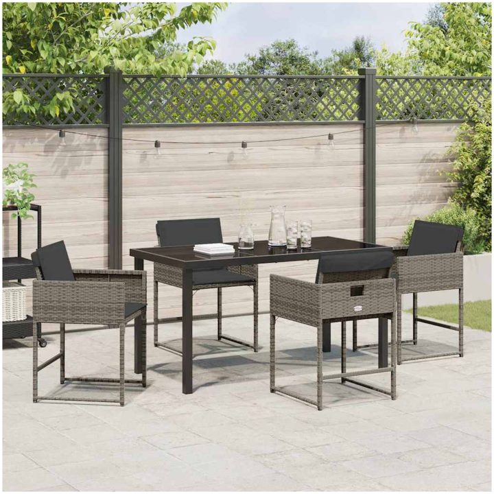 5-delat utemöbelset med grå poly-rattankuddar vidaXL 140 x 70 x 73 cm – bild 4