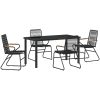 5-delat Uteplatsmatbord Set, Svart PVC Rattan vidaXL 140 x 70 x 73 cm – miniatyr 2