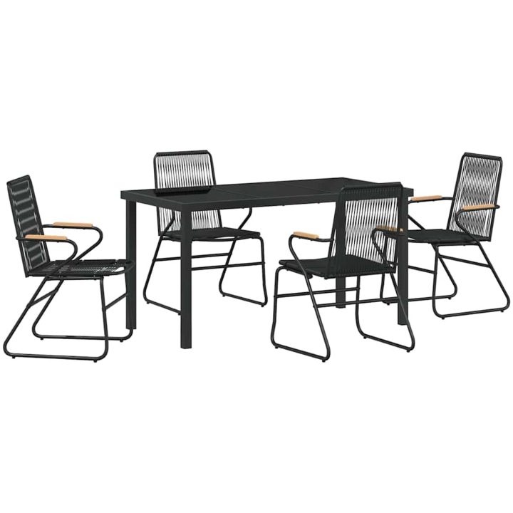 5-delat Uteplatsmatbord Set, Svart PVC Rattan vidaXL 140 x 70 x 73 cm – bild 2