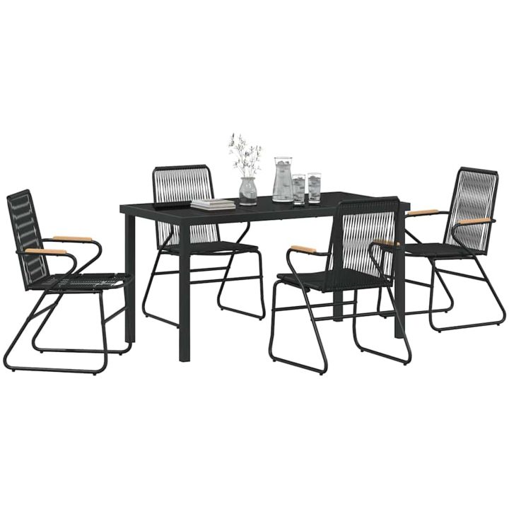 5-delat Uteplatsmatbord Set, Svart PVC Rattan vidaXL 140 x 70 x 73 cm – bild 3