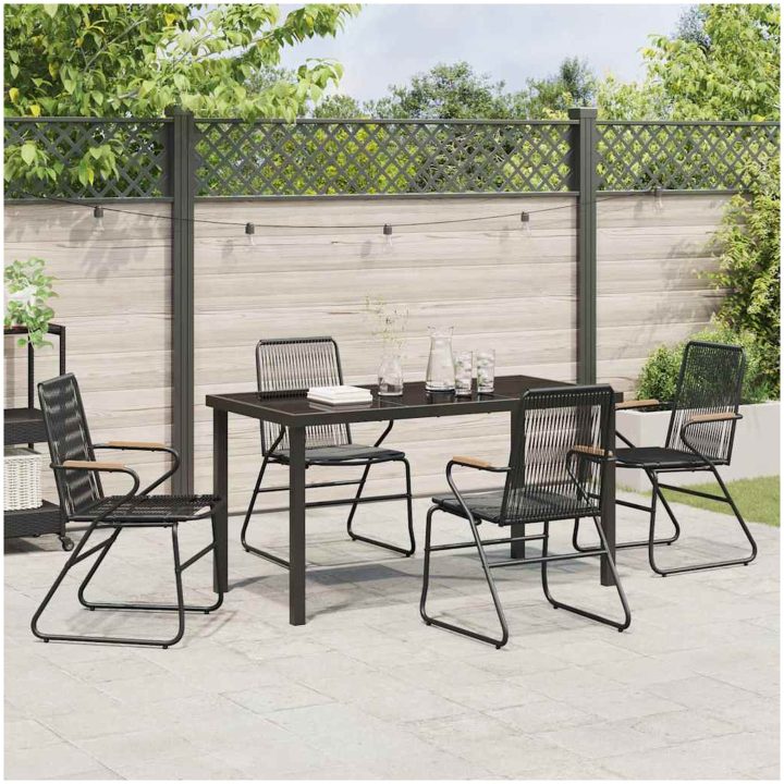 5-delat Uteplatsmatbord Set, Svart PVC Rattan vidaXL 140 x 70 x 73 cm – bild 4