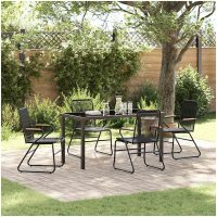 5-delat Uteplatsmatbord Set, Svart PVC Rattan vidaXL