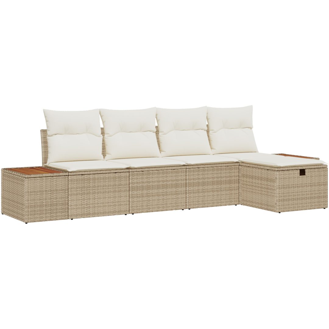5-dels soffgrupp med beige poly-rattan kuddar vidaXL 294 x 117 x 85 cm – bild 2