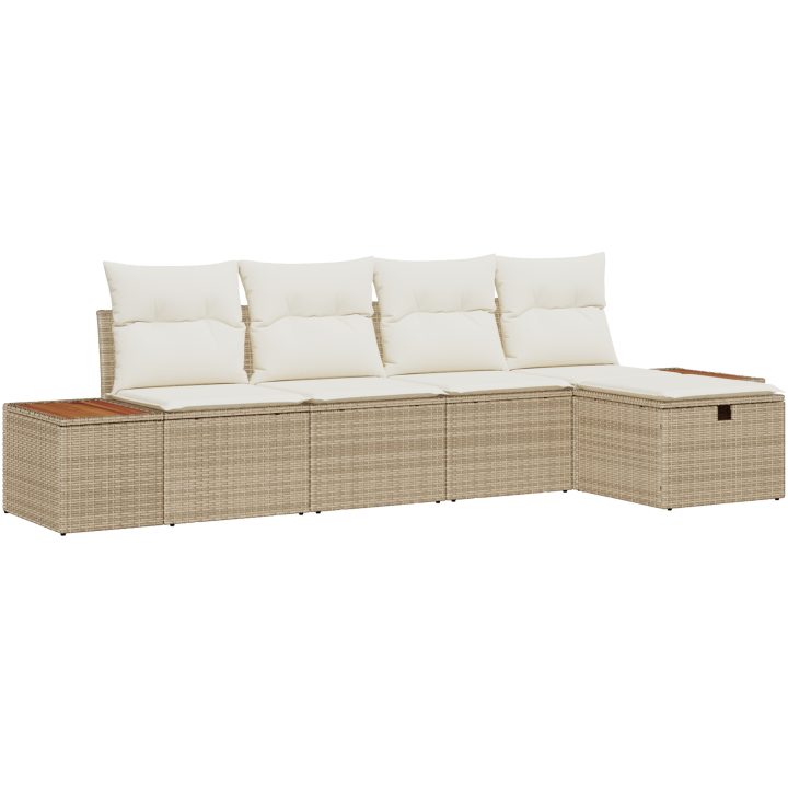 5-dels soffgrupp med beige poly-rattan kuddar vidaXL 294 x 117 x 85 cm – bild 2