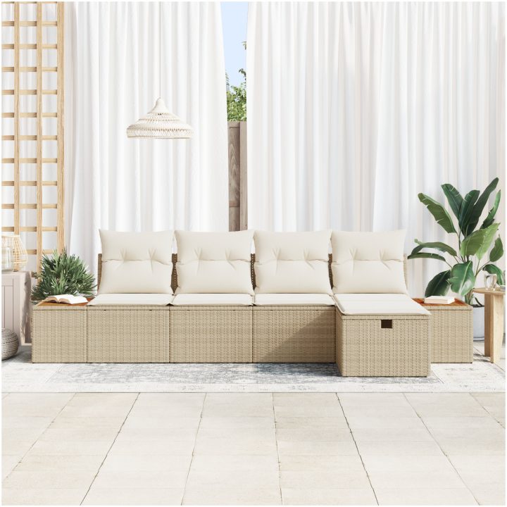 5-dels soffgrupp med beige poly-rattan kuddar vidaXL 294 x 117 x 85 cm – bild 3