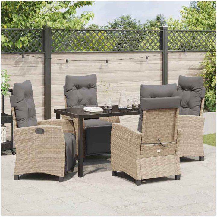 5-dels trädgårdsmatbordset i beige poly rattan vidaXL 140 x 80 x 73 cm – bild 4