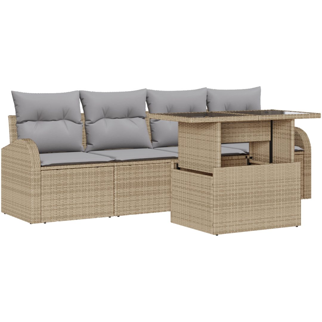 5-dels Trädgårdsoff-set med Kuddar Beige Polyrotting vidaXL Stor – bild 2