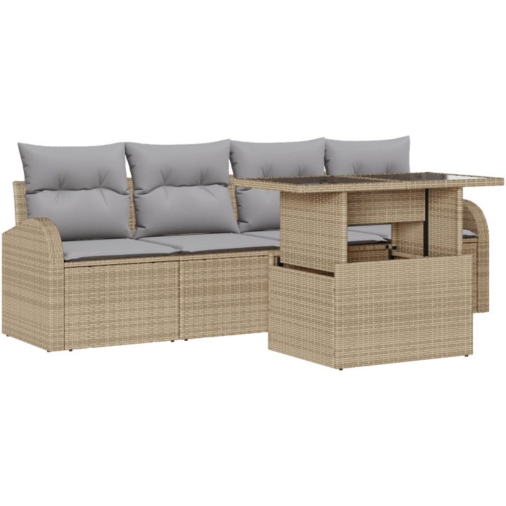 5-dels Trädgårdsoff-set med Kuddar Beige Polyrotting vidaXL Stor – bild 2