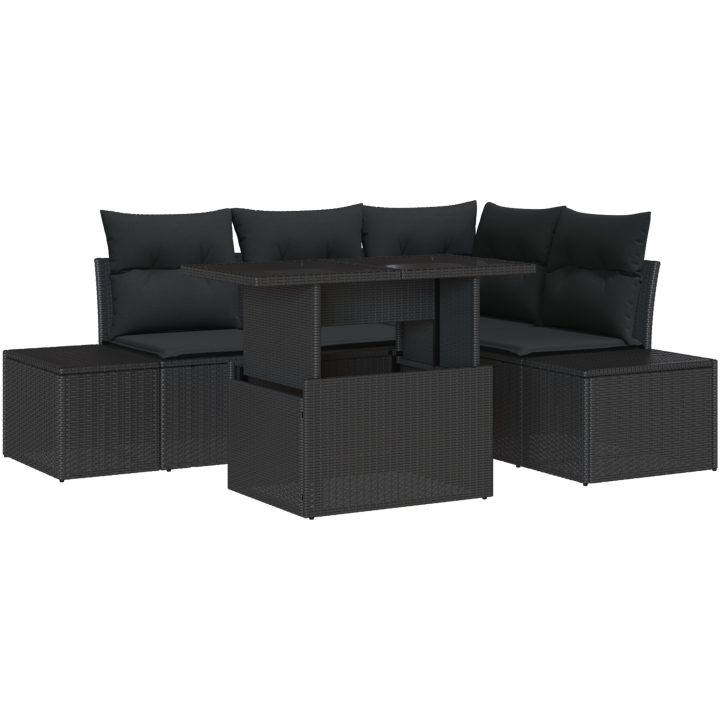 5-dels trädgårdsoffagrupp med kuddar, svart poly rattan vidaXL 100 x 55 x 73 cm – bild 2