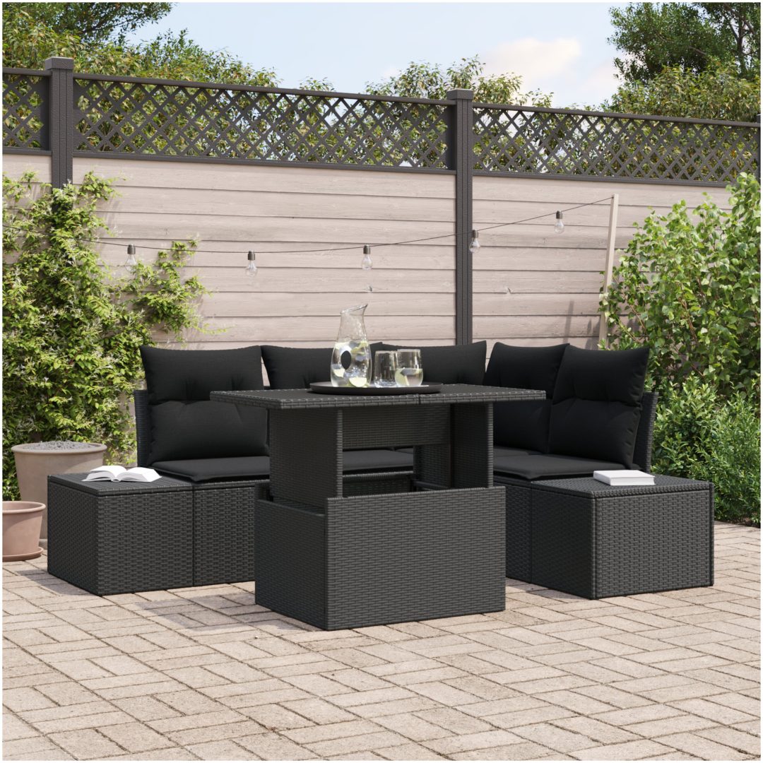 5-dels trädgårdsoffagrupp med kuddar, svart poly rattan vidaXL 100 x 55 x 73 cm