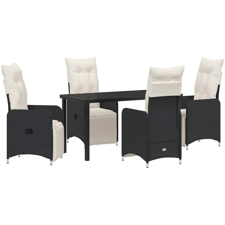 5 Piece Trädgårdsdining Set med Kuddar Svart Poly Rattan. vidaXL Standardstorlek passar de flesta vuxna. – bild 2