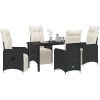 5 Piece Trädgårdsdining Set med Kuddar Svart Poly Rattan. vidaXL Standardstorlek passar de flesta vuxna. – miniatyr 3