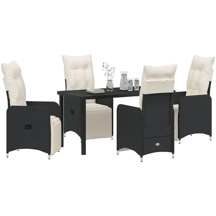5 Piece Trädgårdsdining Set med Kuddar Svart Poly Rattan. vidaXL Standardstorlek passar de flesta vuxna. – bild 3