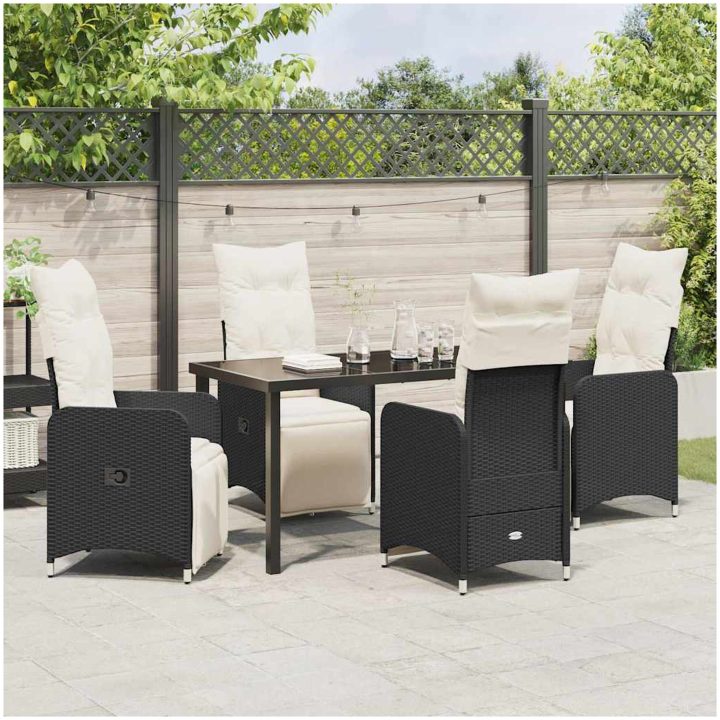 5 Piece Trädgårdsdining Set med Kuddar Svart Poly Rattan. vidaXL Standardstorlek passar de flesta vuxna. – bild 4