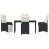 5 Piece Trädgårdsdining Set med Kuddar Svart Poly Rattan. vidaXL Standardstorlek passar de flesta vuxna. – miniatyr 7