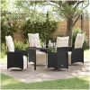 5 Piece Trädgårdsdining Set med Kuddar Svart Poly Rattan. vidaXL Standardstorlek passar de flesta vuxna. – miniatyr 1