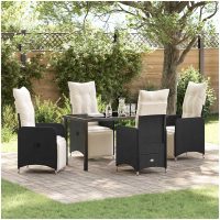 5 Piece Trädgårdsdining Set med Kuddar Svart Poly Rattan. vidaXL