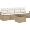5 stycken trädgårdsoffaset med kuddar Beige Poly Rattan vidaXL 4 - Sits – miniatyr 2