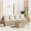 5 stycken trädgårdsoffaset med kuddar Beige Poly Rattan vidaXL 4 - Sits – miniatyr 1