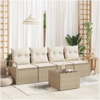 5 stycken trädgårdsoffaset med kuddar Beige Poly Rattan vidaXL