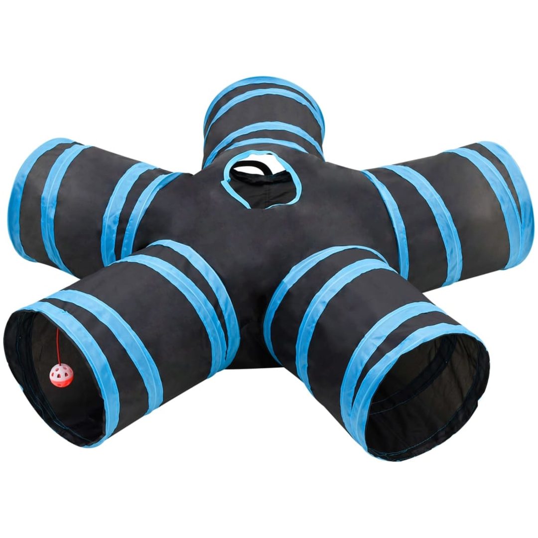 5-vägs kattunnel svart och blå 25 cm polyester vidaXL