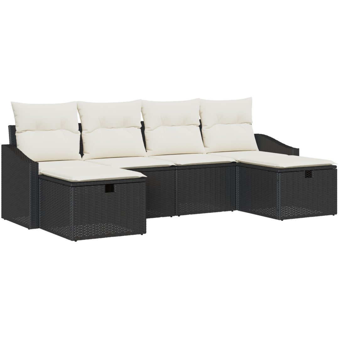 6 Bitars Trädgårdsoff-set med kuddar Svart Konstrotting vidaXL 55 x 62 x 69 cm – bild 2