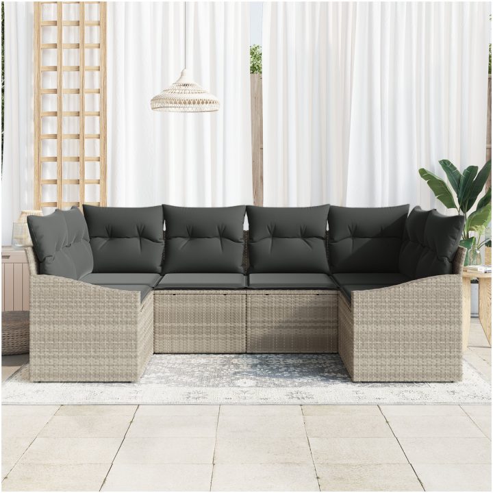 6 Bitars Trädgårdsoffset med Kuddar Ljusgrå Poly-Rotting vidaXL 234 x 123.5 x 85 cm – bild 3