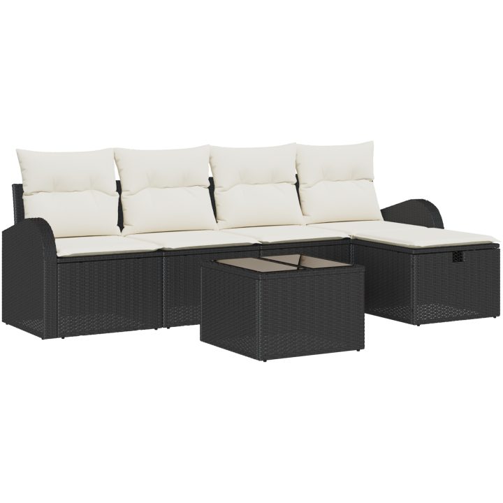 6 Bitars Trädgårdsoffset med Kuddar Svart Poly Rattan vidaXL 234 x 117 x 85 cm – bild 2