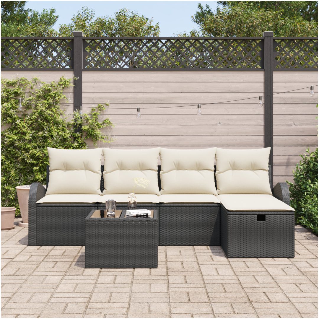 6 Bitars Trädgårdsoffset med Kuddar Svart Poly Rattan vidaXL 234 x 117 x 85 cm – bild 3