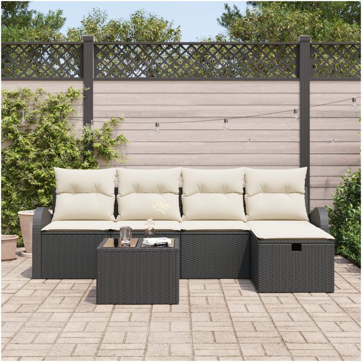 6 Bitars Trädgårdsoffset med Kuddar Svart Poly Rattan vidaXL 234 x 117 x 85 cm – bild 3