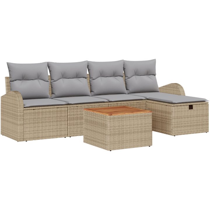 6-Dela Trädgårdsoffa Set med Kuddar Beige Poly Rattan vidaXL 55 x 55 x 37 cm – bild 2