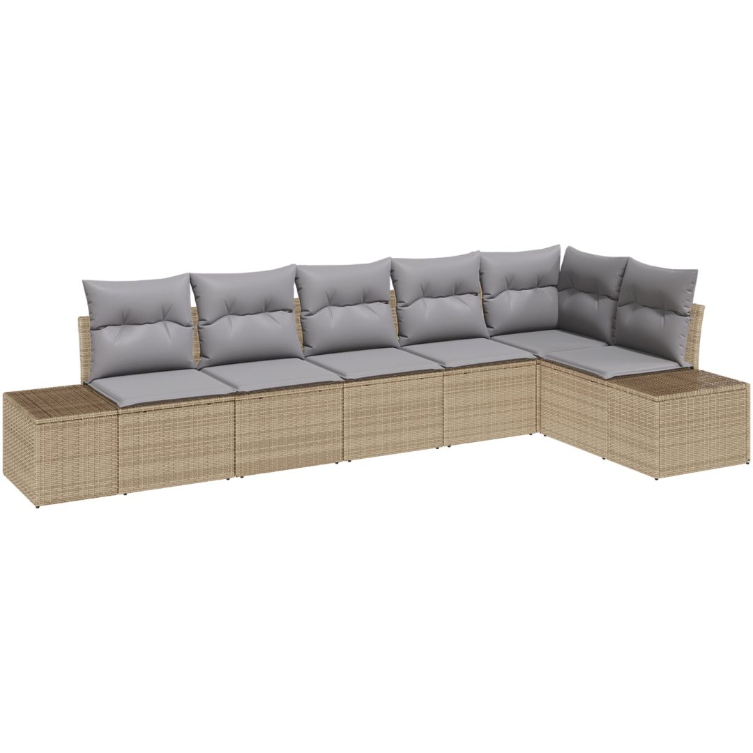6-dela Trädgårdsoffaset med kuddar Beige Polyrotting vidaXL 184 x 62 x 85 cm – bild 2