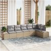 6-dela Trädgårdsoffaset med kuddar Beige Polyrotting vidaXL 184 x 62 x 85 cm – miniatyr 1