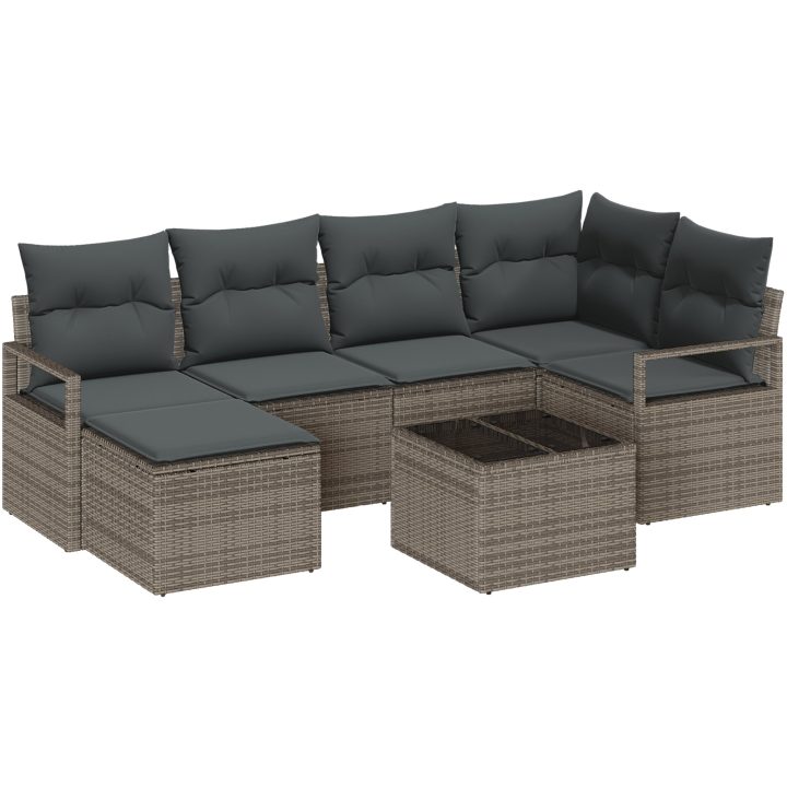 6-dela trädgårdsoffaset med kuddar Svart Poly Rattan vidaXL Stor – bild 2