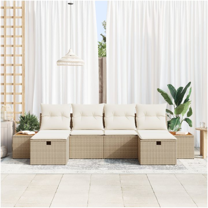 6-delad soffgrupp för trädgården med beige kuddar i polyrotting vidaXL 294 x 117 x 85 cm – bild 3