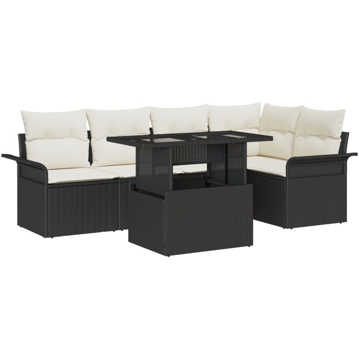 6-delad soffgrupp för trädgården med kuddar i svart poly-rattan vidaXL 100 x 55 x 73 cm – bild 2