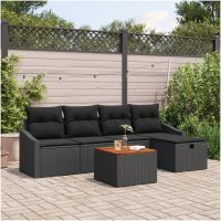 6-delad trädgårdsofa set med kuddar Svart Poly Rattan vidaXL