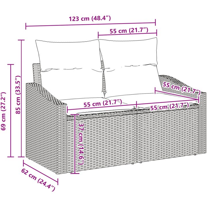 6-delad Trädgårdsofasats med kuddar Grå Poly Rotting vidaXL 55 x 55 x 37 cm – bild 10