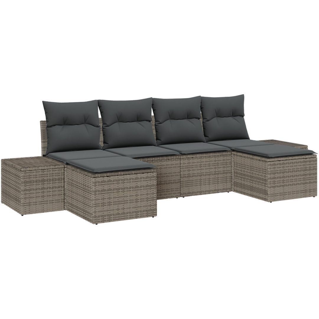 6-delad trädgårdsoff set med dynor grå polyrotting vidaXL 184 x 62 x 85 cm – bild 2