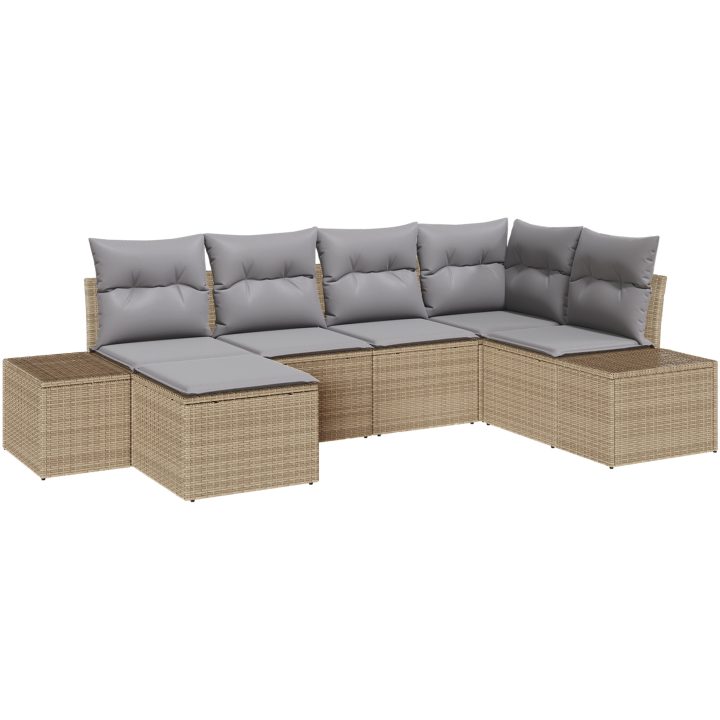 6-delad trädgårdsoff-set med kuddar beige poly rotting vidaXL 264 x 154 x 85 cm – bild 2
